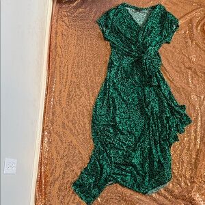Women’s IMAN Green Leopard Print Midi Wrap Dress in XL